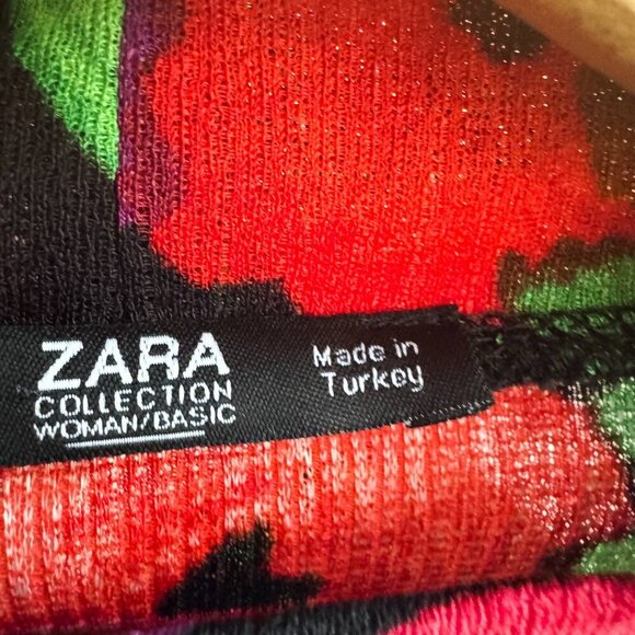 Zara Colourful Floral Balloon Sleeve Long Sleeve Top M - Picture 6 of 7